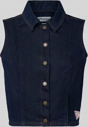 Guess Cropped Jeansbluse mit Label-Patch in Dunkelblau, Gr&ouml;&szlig;e XL