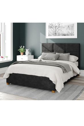 Aspire Home Accents Caine Upholstered Ottoman Storage Bed, Kimiyo Linen Fabric in Charcoal | Size: Super King