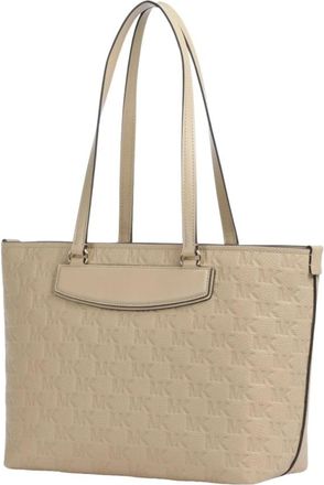 Michael Kors Tassen, Dames, Beige, ONE Size, Leer, Jet Set Travel Medium Logo Embossed Leather Tote