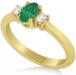 Allurez Small Oval Emerald & Diamond Three-Stone Engagement Ring 14k Yellow Gold (0.60ct)
