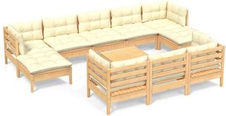 vidaXL Muebles De Jard&iacute;n 11 Pzas Y Cojines Madera Maciza De Pino Crema Vidaxl