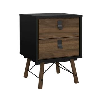 Dmora Dmora - Mesa De Noche Blanchette, C&oacute;moda Baja, Mesilla De Noche, Estante De La Cama, 43x40 H60 Cm, Negro Y Nogal