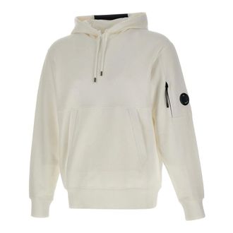 C.P. Company Hoodies, male, White, Size: M Diagonal Raised Fleece Hooded Lens Sweatshirt