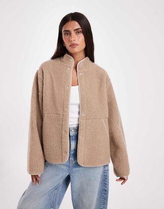 Jack & Jones giacca teddy con collo alto beige-Neutro
