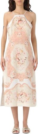 Twinset Bloemen Halter Linnen Jurk - Dames - Casual kleedjes - Veelkleurig - S - Linnen - Kleedjes