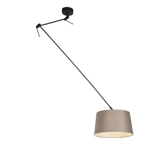 QAZQA R&uacute;stico L&aacute;mpara Colgante Negra Con Pantalla De Lino Topo 35 Cm - Blitz Lino /acero Cil&iacute;ndra /alargada /redonda Adecuado Para Led Max. 1 X 60 Watt - Qa