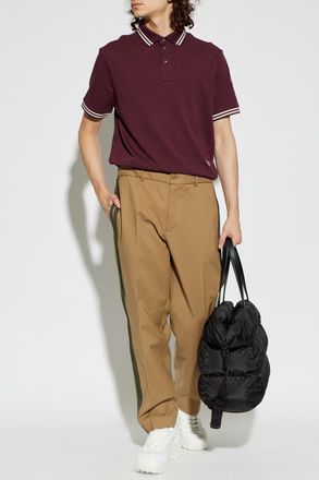 Moncler Polo With Embroidered Logo, Mens, Burgundy