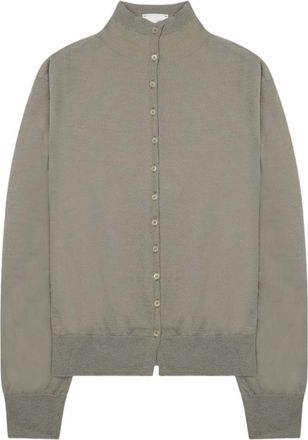 Alysi Fine-Knit Grey Button-Down Merino Wool-Blend Sweater