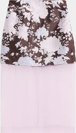 Aknvas Brooke Layered Floral Brocade Midi Skirt