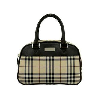 Burberry Pre-owned Leather Canvas Boston Bag - Dames - Vintage Handtas - Bruin - ONE Size - Leer - Vintage