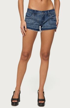 Edikted True Low Rise Denim Shorts in Dark-Blue-Washed at Nordstrom, Size X-Small