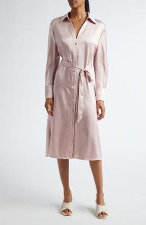 Vince Nouveau Magnolia Long Sleeve Satin Shirtdress in Rose Pearl at Nordstrom Rack, Size Xx-Small