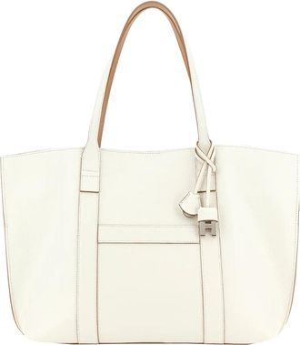 Hogan White Spacious Structured Metallic Lock Tote
