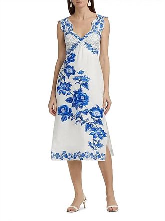 Farm Rio Wavy Midi Dress In Blue Floral Cascade