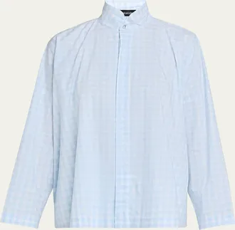Eskandar Triple-Plaid Cotton Wide Longer Back Shirt Jacket