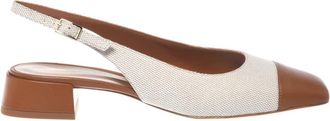 Baldinini Tan nappa en off-white canvas slingback - Dames - Pumps - Beige - 36 EU - Leer - Schoenen