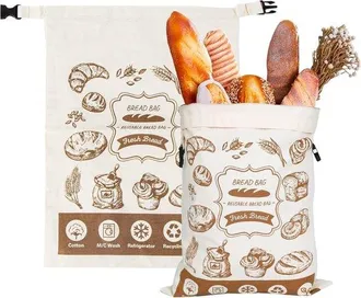 OEM Bolsa Para Pan, 2 Unidades, 41,5 X 30 Cm, Reutilizable, Algod&oacute;n, Lavable Y Duradera, Para Pan, Baguette Y Fruta, Cero Residuos, Crema