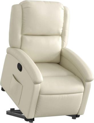 vidaXL Sillón reclinable elevable cuero artificial color crema Vidaxl