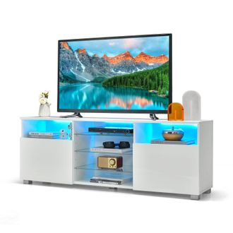 Costway Costway 2Door TV Stand w/ LED Lights for TVs up to 65 inch Modern Entertainment Center in White