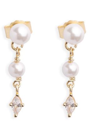Argento Vivo Freshwater Pearl & Cubic Zirconia Linear Drop Earrings in Gold/Freshwater Pearl at Nordstrom