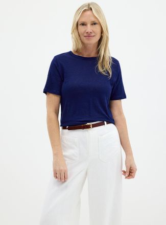 Contemporaine Womens Solid pure linen crew-neck T-shirt