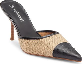 Jeffrey Campbell Parse Pointed Cap Toe Mule in Tan Jute Black Ostrich at Nordstrom, Size 7.5