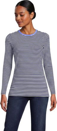 Lands End Long Sleeve Micro Rib T-Shirt in Deep Sea Navy/white Stripe at Nordstrom, Size X-Large