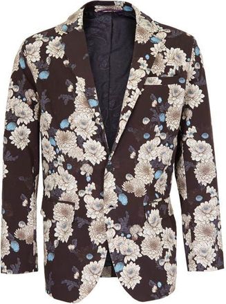 Lords of Harlech Hadrian Stretch Cotton Blazer in Serious Floral Black at Nordstrom, Size 38