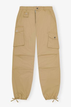 Ganni Brown Camel Washed Twill Trousers - Size 32 Organic Cotton