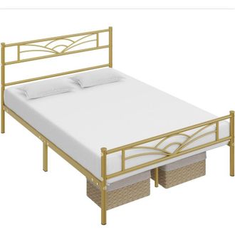 Yaheetech Yaheetech - Struttura Letto in Ferro con Spazio Aggiuntivo per Camera da Letto Ospiti Soggiorno Singolo 90 x 200 cm Oro