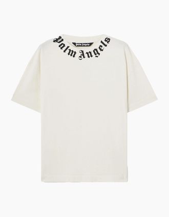 Palm Angels Mens Neck Logo Regular Tee White - Size: 38