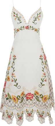 Farm Rio Floral-embroidered Scalloped Dress