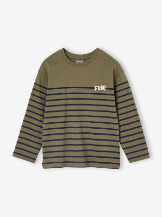 Vertbaudet Jungen Ringelshirt, Flockprint khaki