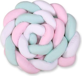 OEM Protector De Cuna Trenzado Xxl - Blanco, Rosa Y Menta