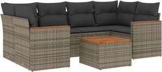 vidaXL Vidaxl - Set De Sof&aacute;s De Jard&iacute;n 7 Piezas Con Cojines Rat&aacute;n Pe Gris