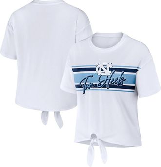 WEAR by Erin Andrews Womens WEAR by Erin Andrews White North Carolina Tar Heels Striped Front Knot Cropped T-Shirt at Nordstrom, Size Xx-Large