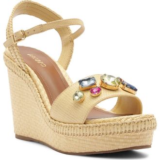 Arezzo Georgina Platform Wedge Sandal in Palha at Nordstrom, Size 5.5