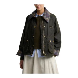 Barbour Icons Tartan Collar Spey Waxed Jacket - Dames - Jassen - Groen - Maat: S Katoen