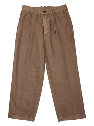 Nine In The Morning Neutrals Mid-Rise Pleated Cotton Wide-Leg Pants