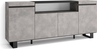 Skraut Home Aparadores Para Sal&oacute;n, Gran Capacidad De Almacenaje, 200x87x35cm, 4 Puertas, Dise&ntilde;o Industrial, Estilo Moderno, Gris Cemento - Skraut Home