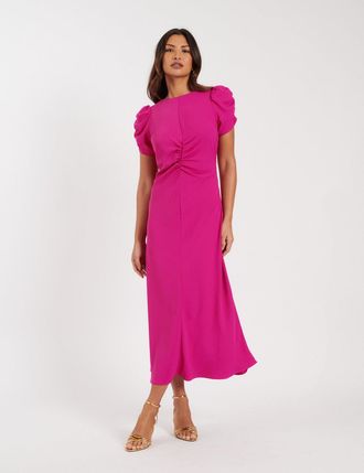Nobody's Child Pink Ruched Naomi Midi Dress