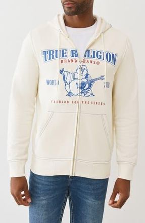 True Religion Buddha Icon Zip Hoodie in Winter White at Nordstrom Rack, Size Medium
