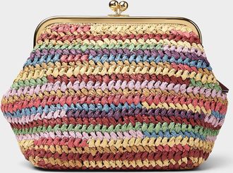 Coach Womens Kisslock colourful stripes woven straw minaudi&egrave;re