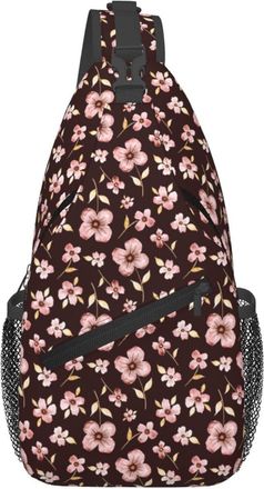 Generic Pink Bright Peach Flower Flowers Sling Bag Trendy Cross Body Bag Anti Theft Daypack For Runner Workout Casual