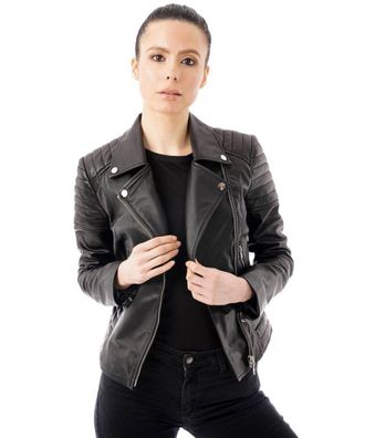 Barneys Womens Ribbed Asymmetric Real Leather Jacket - Black - Size 22 UK