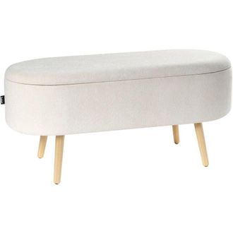 Beliani Banco Con Almacenaje Tapizado En Tela De Chenilla Patas De Madera De Pino Dormitorio Sala De Estar Accesorio Blanco Crema Oklahoma