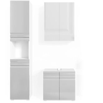 Vicco Conjunto De Muebles De Ba&ntilde;o Freddy, Blanco Alto Brillo, 3 Partes, Con Mueble Alto