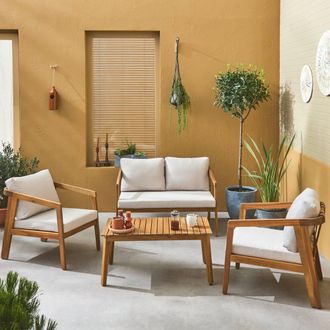 Sweeek 4-seater Wooden Garden Sofa Set in Beige