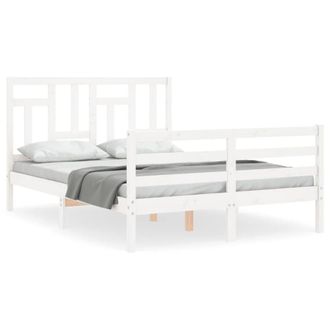 Berkfield Home Bed Frame with Headboard White 140x190 cm Solid Wood