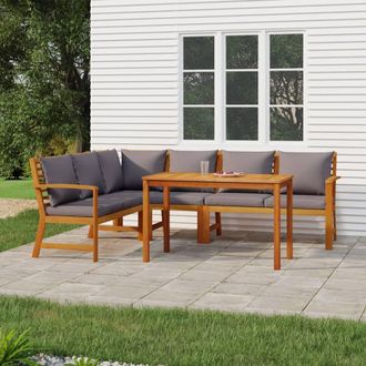 vidaXL Juego Comedor Jard&iacute;n Y Cojines 5 Piezas Madera Maciza De Acacia Vidaxl